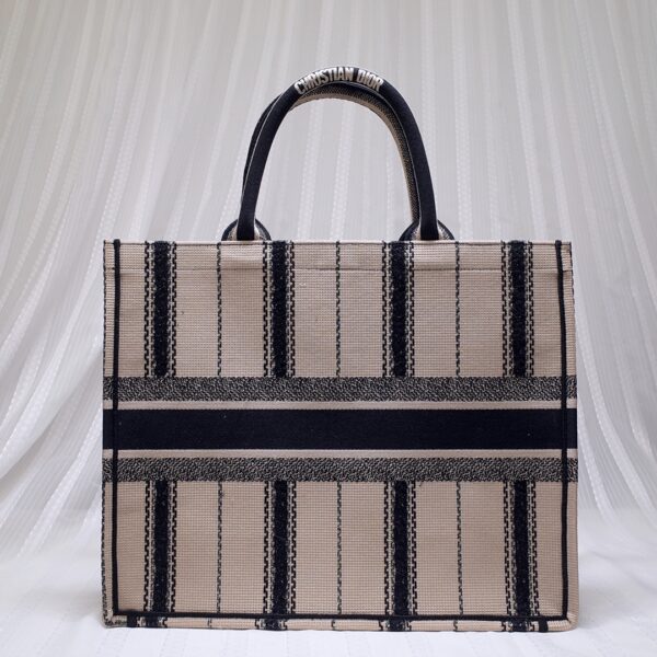 Dior Book Tote Black And Beige Embroidered Handbag - Image 5