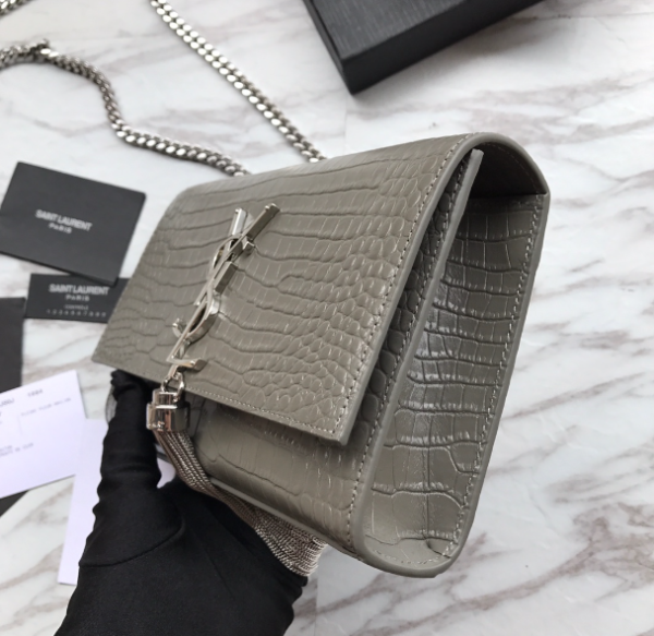 YSL Yves Saint Laurent Mini Crocodile Pattern Tassel Bag – Gray - Image 5