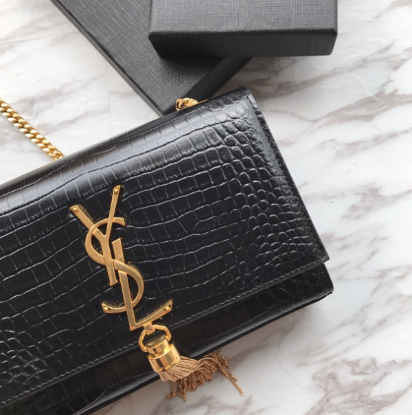 YSL Yves Saint Laurent Mini Crocodile Pattern Tassel Bag – Black - Image 2