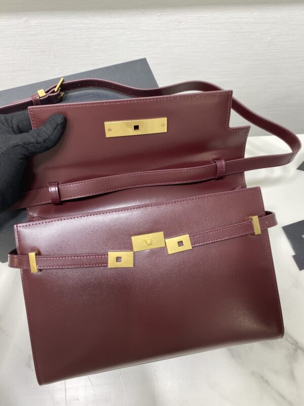 YSL Women Manhattan Baguette Box Large Leather Bag - Maroon - Image 4