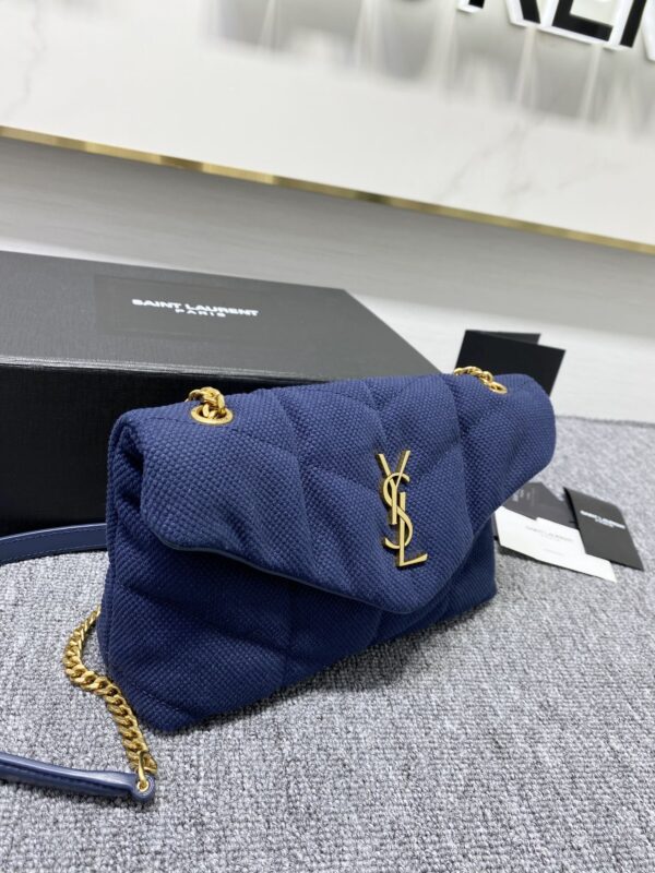 YSL Lou Lou's Small Canvas Cloud Bag - Blue - Image 4