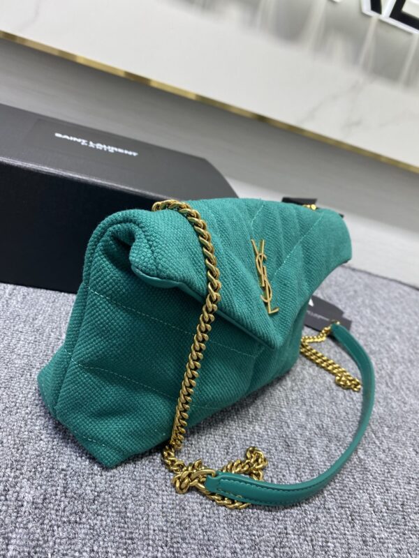 YSL Lou Lou's Small Canvas Cloud Bag - Sea Green - Image 4