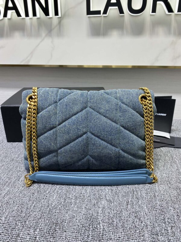 YSL Loulou Puffer Denim Large Handbag - Blue - Image 5