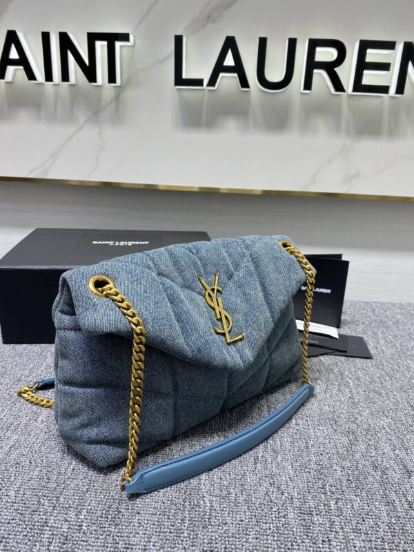 YSL Loulou Puffer Denim Large Handbag - Blue - Image 4