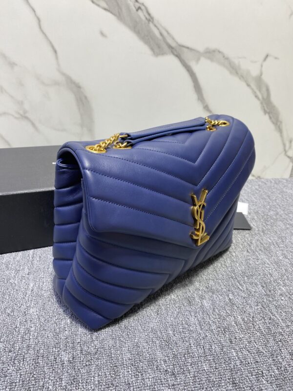 YSL LouLou Y-Shaped Satchel Large Handbag - Dark Blue - Image 4