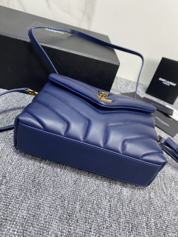 YSL LouLou Y-Shaped Satchel Small Handbag - Dark Blue - Image 4