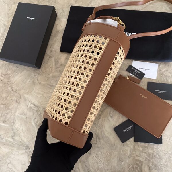 YSL Toy shopping Woven Leather Bamboo Basket Shopping Bag - Brown - Image 3