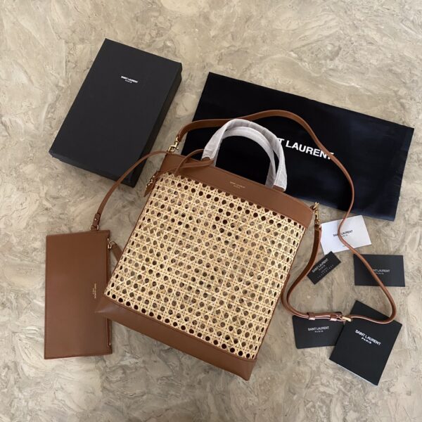 YSL Toy shopping Woven Leather Bamboo Basket Shopping Bag - Brown - Image 4