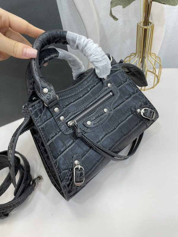 Balenciaga Neo Classic Mini Crocodile Handbag - Gray - Image 3