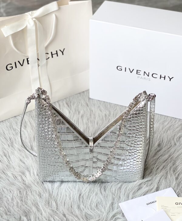 Givenchy V-shaped Cut Out Crocodile Pattern Small Handbag - Silver - Image 5