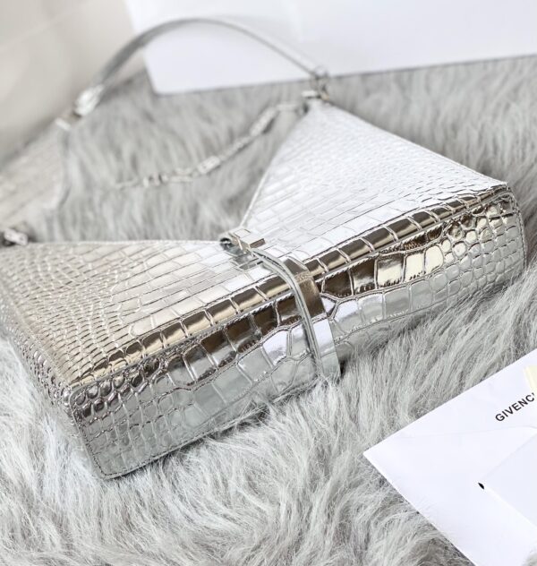 Givenchy V-shaped Cut Out Crocodile Pattern Small Handbag - Silver - Image 3