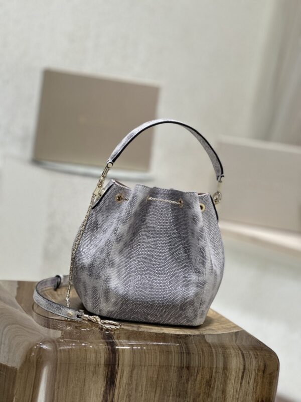 Bulgari Water Snake Skin Bucket Bag - Gray - Image 4