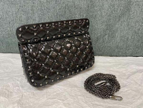 Valentino Small Papaya Gram Classic Studded Handbag - Black - Image 5