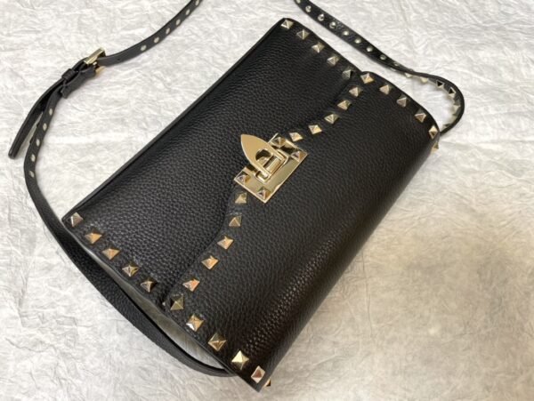 Valentino Falling Gold Studded Messenger Bag - Black - Image 3